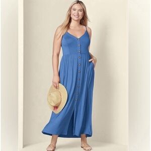 Venus Button Front Maxi Dress Large Blue  New Without Tags